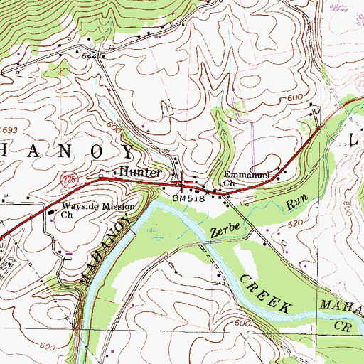 Topographic Map of Hunter, PA