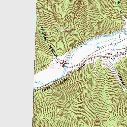 Topographic Map of Hunter Hollow, PA