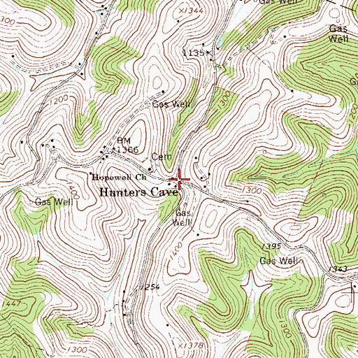 Topographic Map of Hunters Cave, PA