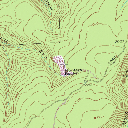 Topographic Map of Hunters Rocks, PA