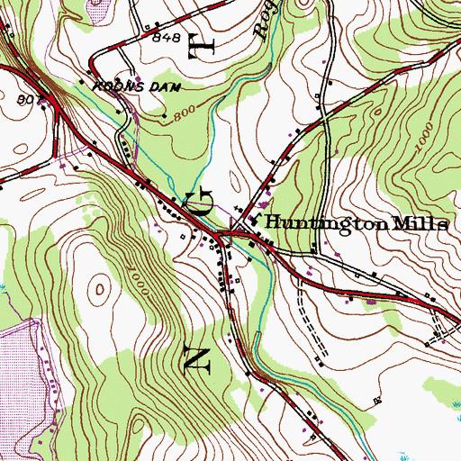 Topographic Map of Huntington Mills, PA