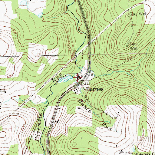 Topographic Map of Hunts Run, PA
