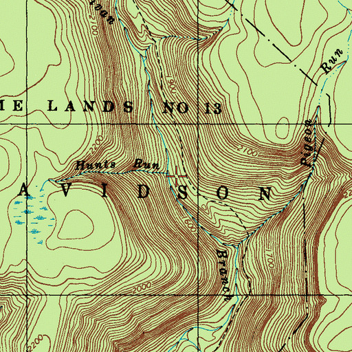 Topographic Map of Hunts Run, PA