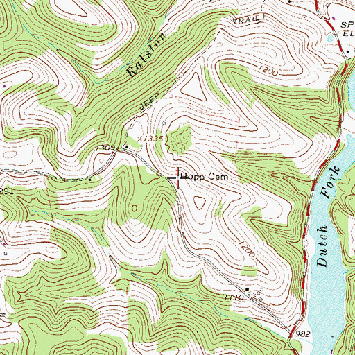 Topographic Map of Hupp Cemetery, PA