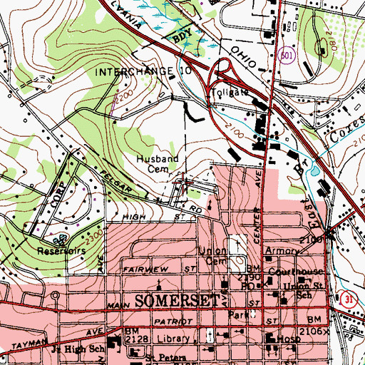 Topographic Map of Husband Cemetery, PA