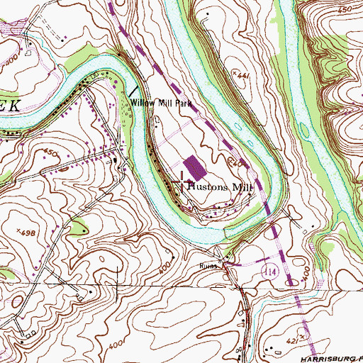 Topographic Map of Hustons Mill, PA