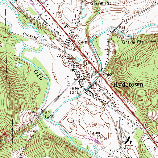Topographic Map of Hydetown, PA