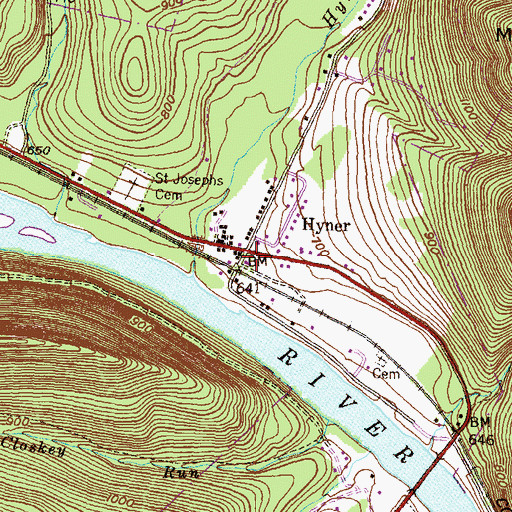 Topographic Map of Hyner, PA