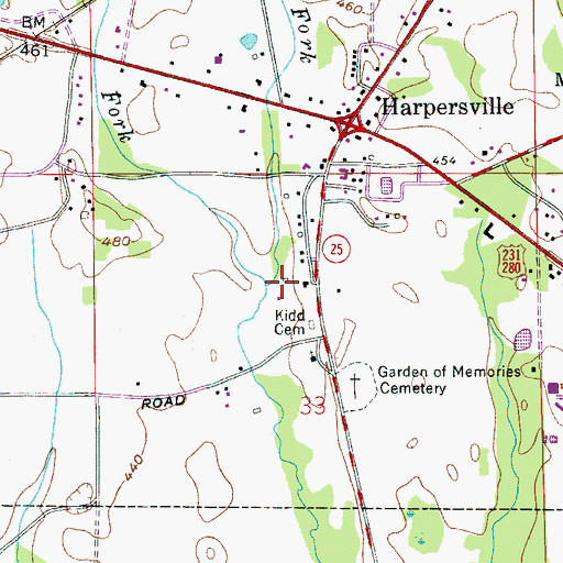 Topographic Map of East Fork Tanyard Branch, AL