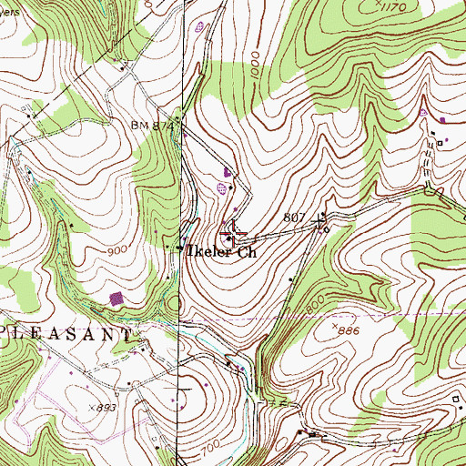 Topographic Map of Ikeler Church, PA
