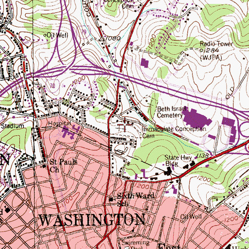 Topographic Map of Immaculate Conception Cemetery, PA