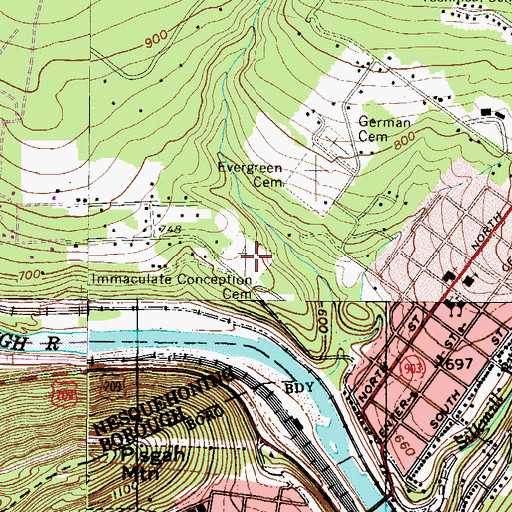 Topographic Map of Immaculate Conception Cemetery, PA