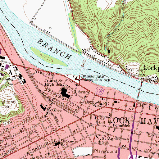Topographic Map of Immaculate Conception School, PA