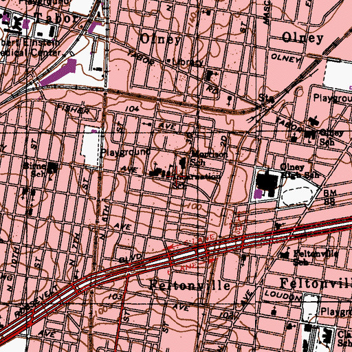 Topographic Map of Incarnation School, PA