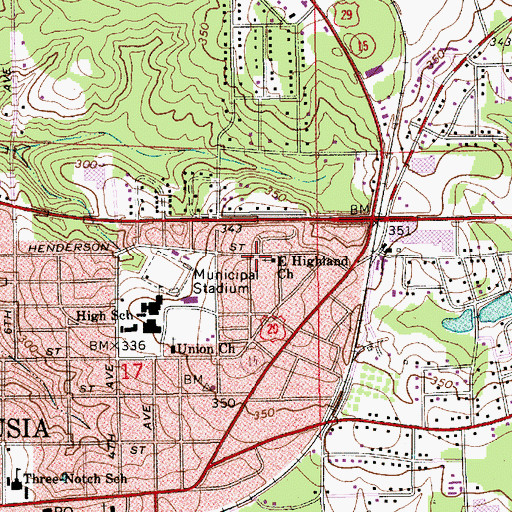 Topographic Map of East Highland Church, AL