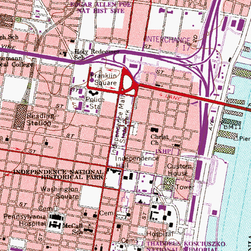 Topographic Map of Independence Mall State Park, PA