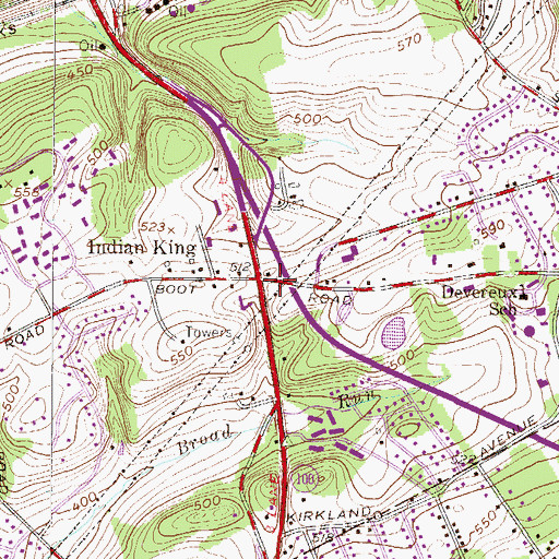 Topographic Map of Indian King, PA