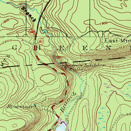 Topographic Map of Indian Ladder Falls, PA