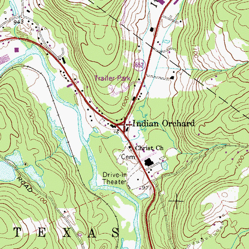 Topographic Map of Indian Orchard, PA