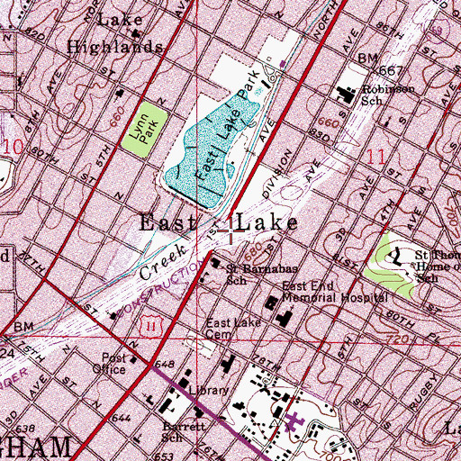 Topographic Map of East Lake, AL