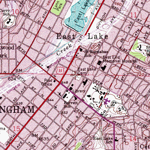 Topographic Map of East Lake Cemetery, AL