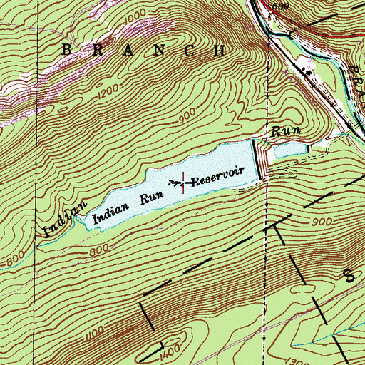 Topographic Map of Indian Run Reservoir, PA