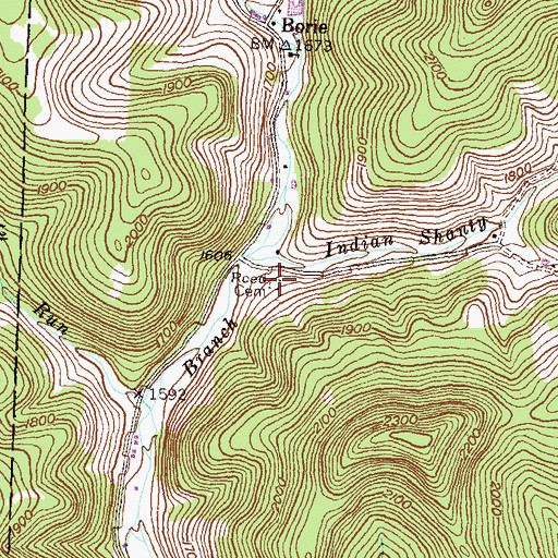 Topographic Map of Indian Shanty Run, PA