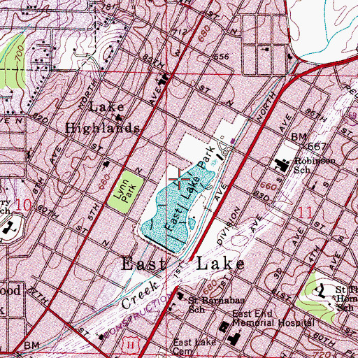 Topographic Map of East Lake Park, AL