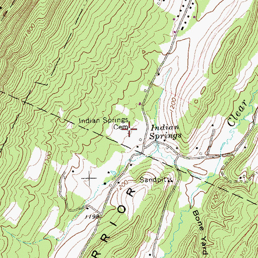 Topographic Map of Indian Springs Cemetery, PA