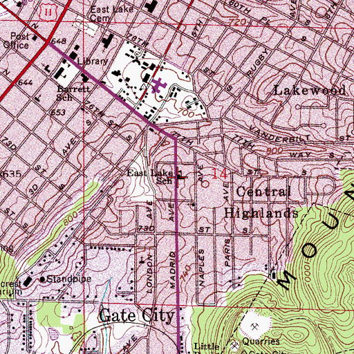 Topographic Map of East Lake Elementary School, AL