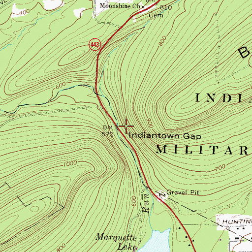 Topographic Map of Indiantown Gap, PA