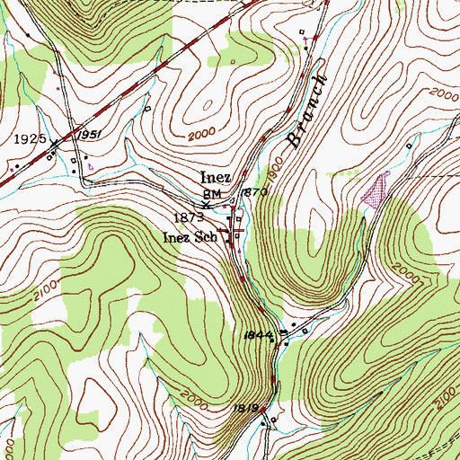 Topographic Map of Inez School, PA
