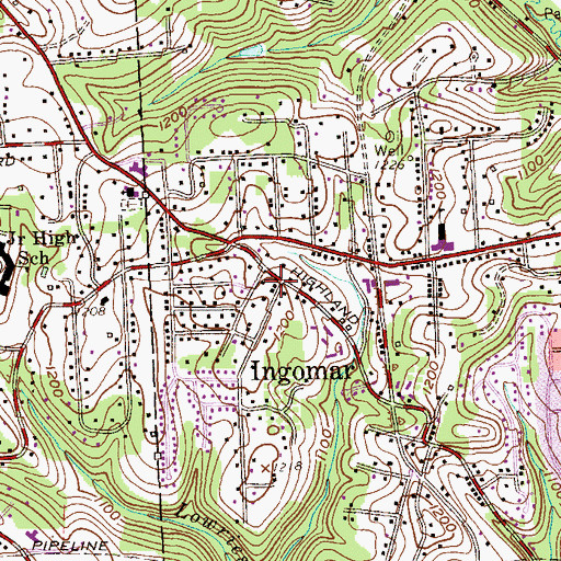 Topographic Map of Ingomar, PA