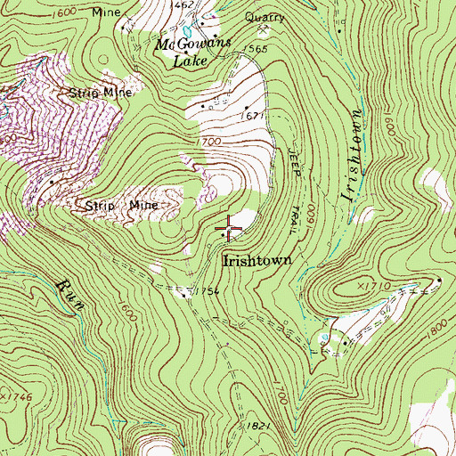 Topographic Map of Irishtown, PA