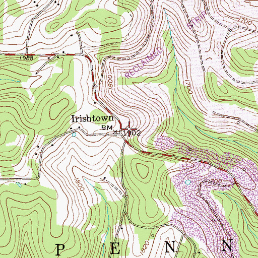 Topographic Map of Irishtown, PA