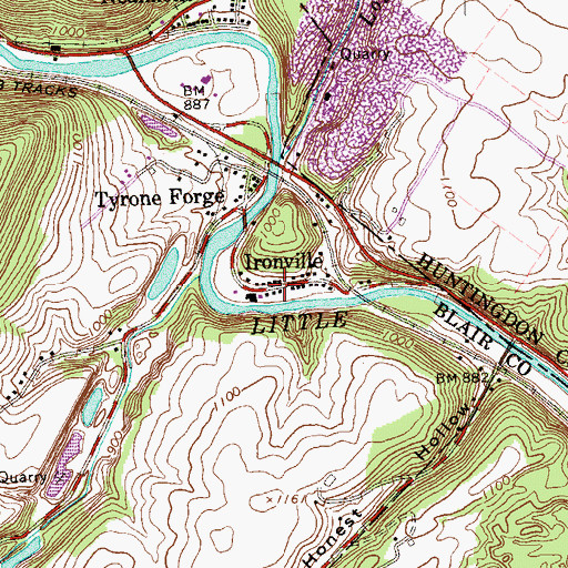 Topographic Map of Ironville, PA