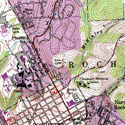 Topographic Map of Irvin Cemetery, PA