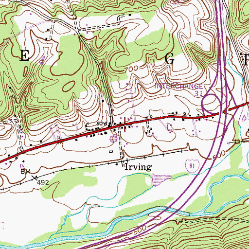 Topographic Map of Irving, PA