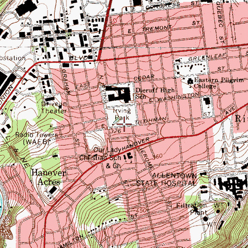 Topographic Map of Irving Park, PA