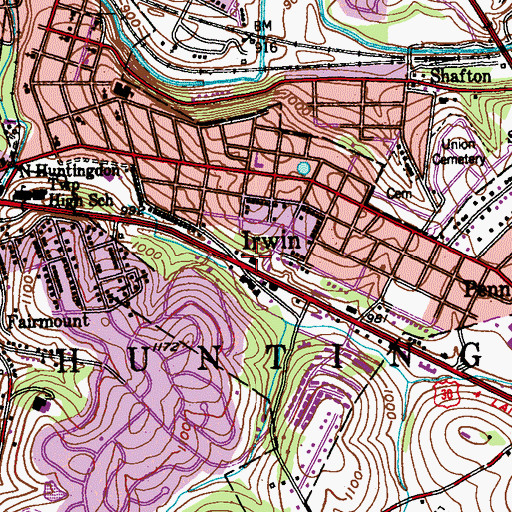 Topographic Map of Irwin, PA