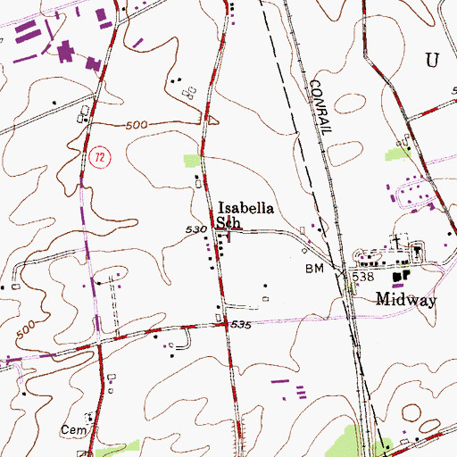 Topographic Map of Isabella School, PA