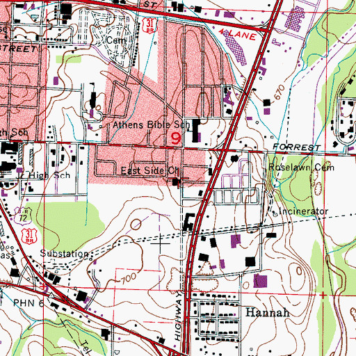 Topographic Map of East Side Church of Christ, AL