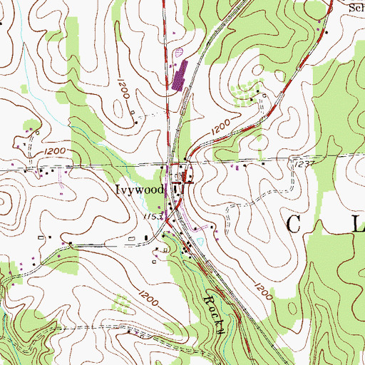 Topographic Map of Ivywood, PA