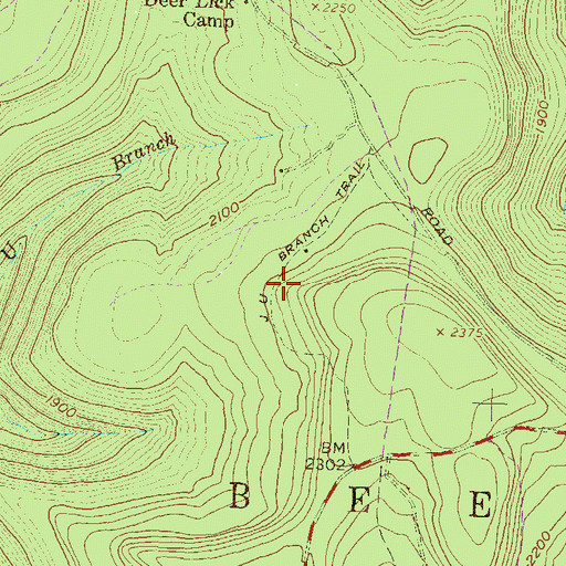 Topographic Map of J U Branch Trail, PA