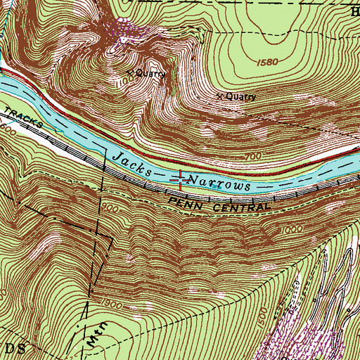Topographic Map of Jacks Narrows, PA