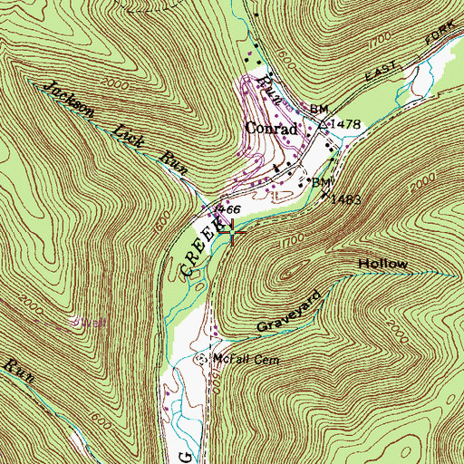 Topographic Map of Jackson Lick Run, PA