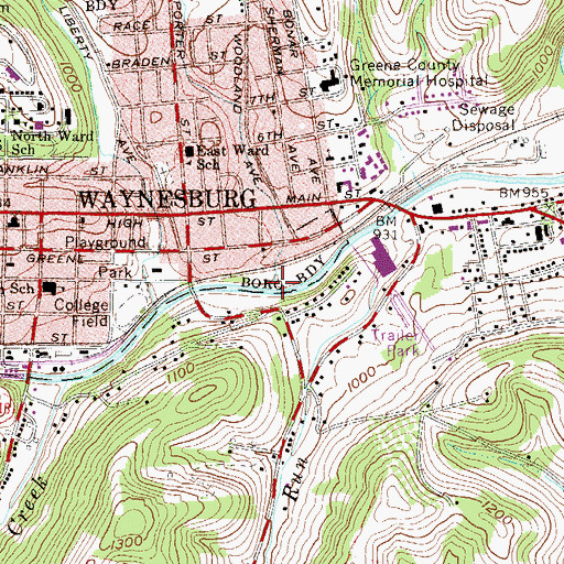 Topographic Map of Jackson Run, PA