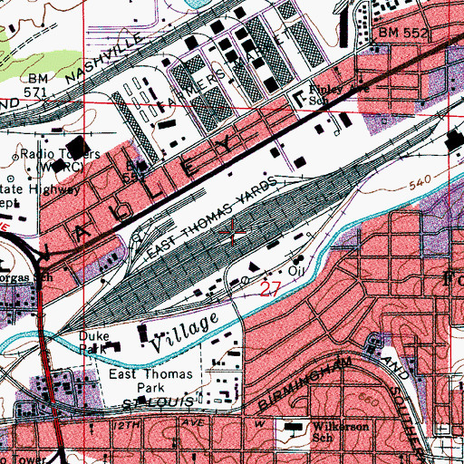 Topographic Map of East Thomas Yards, AL