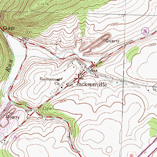 Topographic Map of Jacksonville, PA