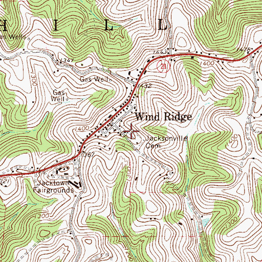 Topographic Map of Jacksonville Cemetery, PA